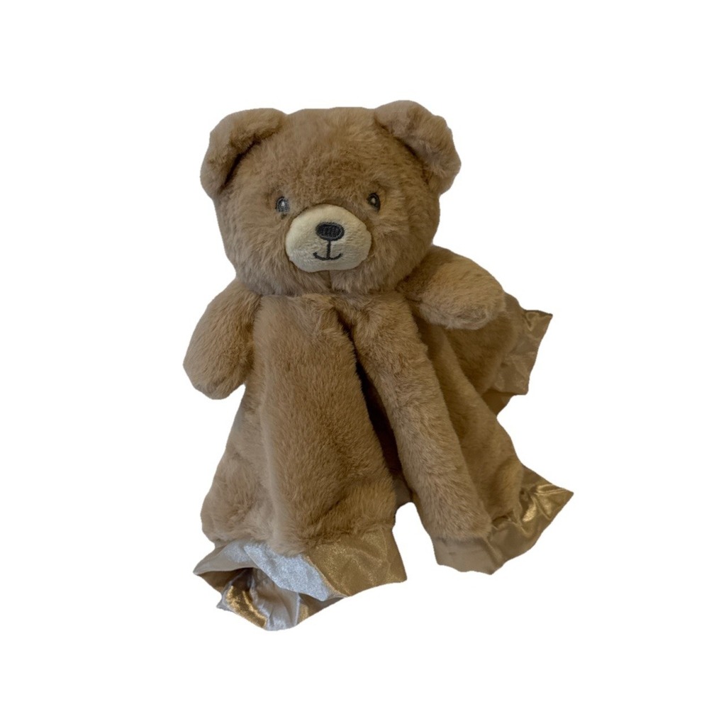 Linzy Baby Beige Teddy Bear Lovey Plush Rattle Cuddle Toy Silk Trim & Bottom New
